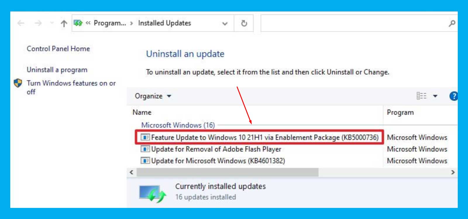 Uninstall Feature Update Windows 21H1