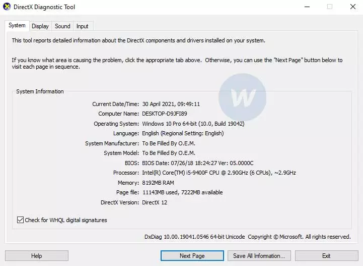 Cara Cek Versi Windows 10 melalui DXDIAG