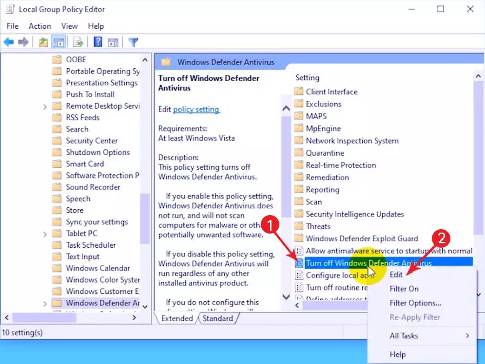 Edit File Turn Off Windows Defender Antivirus