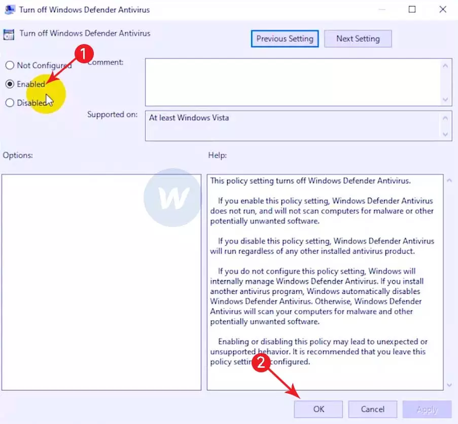 Pilih opsi Enable-Cara Mematikan Antivirus Bawaan Windows 10