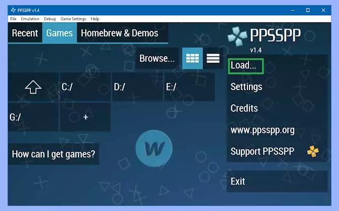 Klik Menu Load di PPSSPP PC