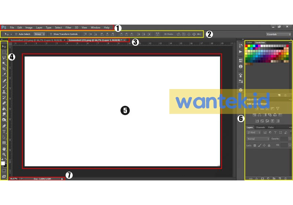 Bagian Ruang Kerja Dan Fungsi Tool Pada Photoshop Lengkap Wantek Id